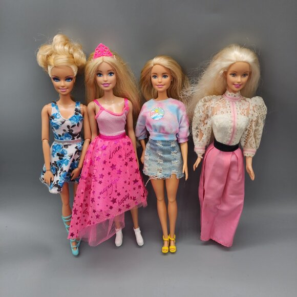 Vintage & Modern Barbie Dolls Lot of 4 + Outfits Pink Skirt Dress Lace 90s - Picture 2 of 16